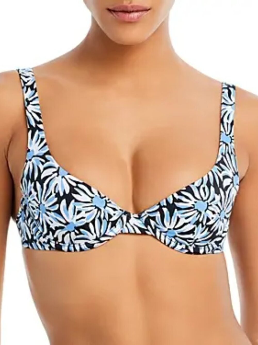 NWT CUUP Swimwear The Scoop Bikini Top Size 10 / 32Fblue daisy print